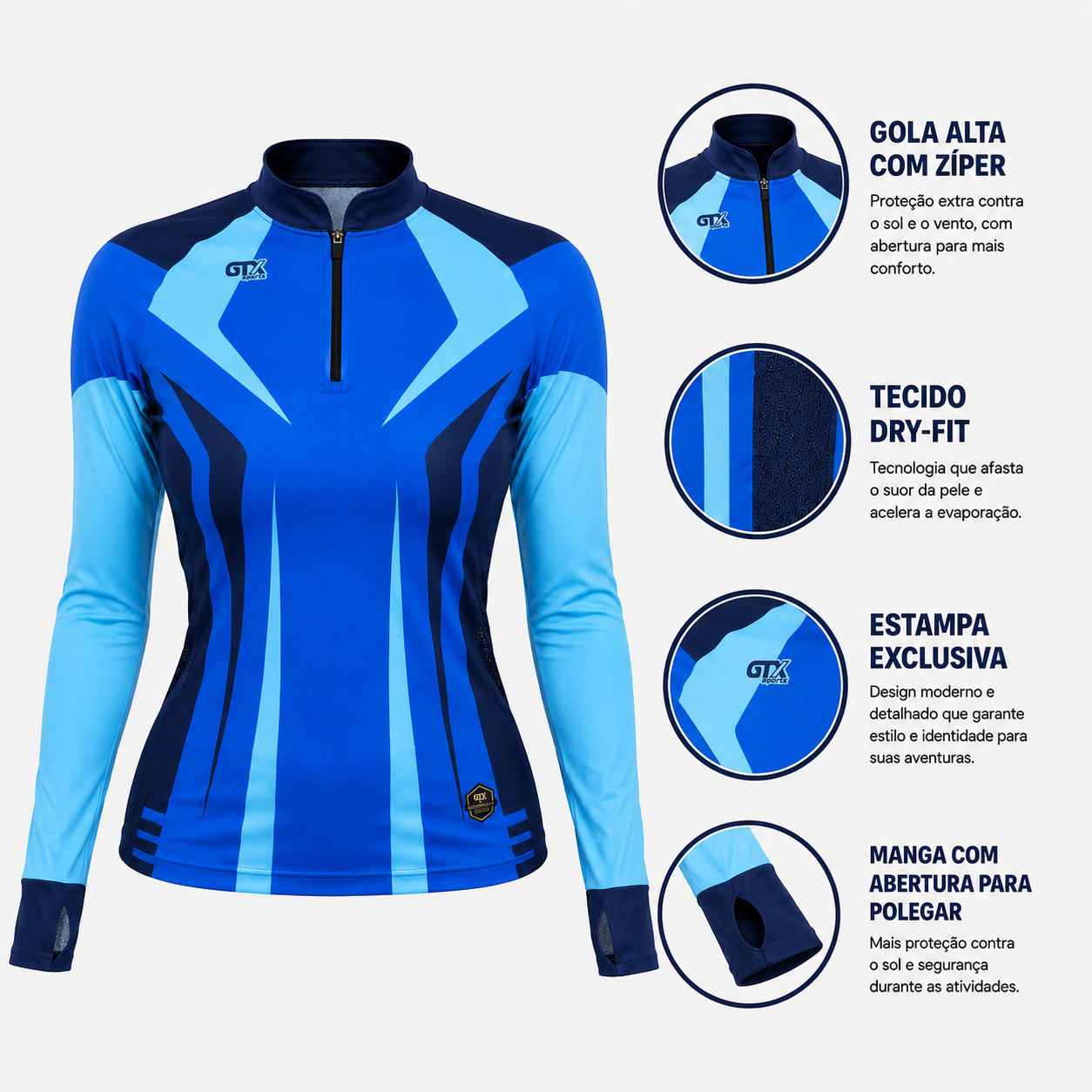Camisa de Pesca Feminina Blue River com Zíper e Proteção UV50+