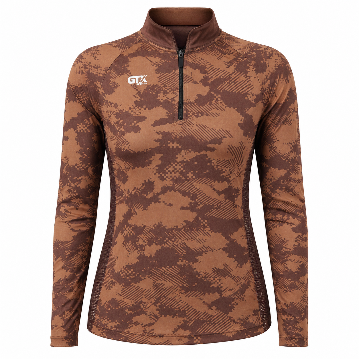 Camisa de Pesca Feminina Desert Camo com Zíper e Proteção UV50+