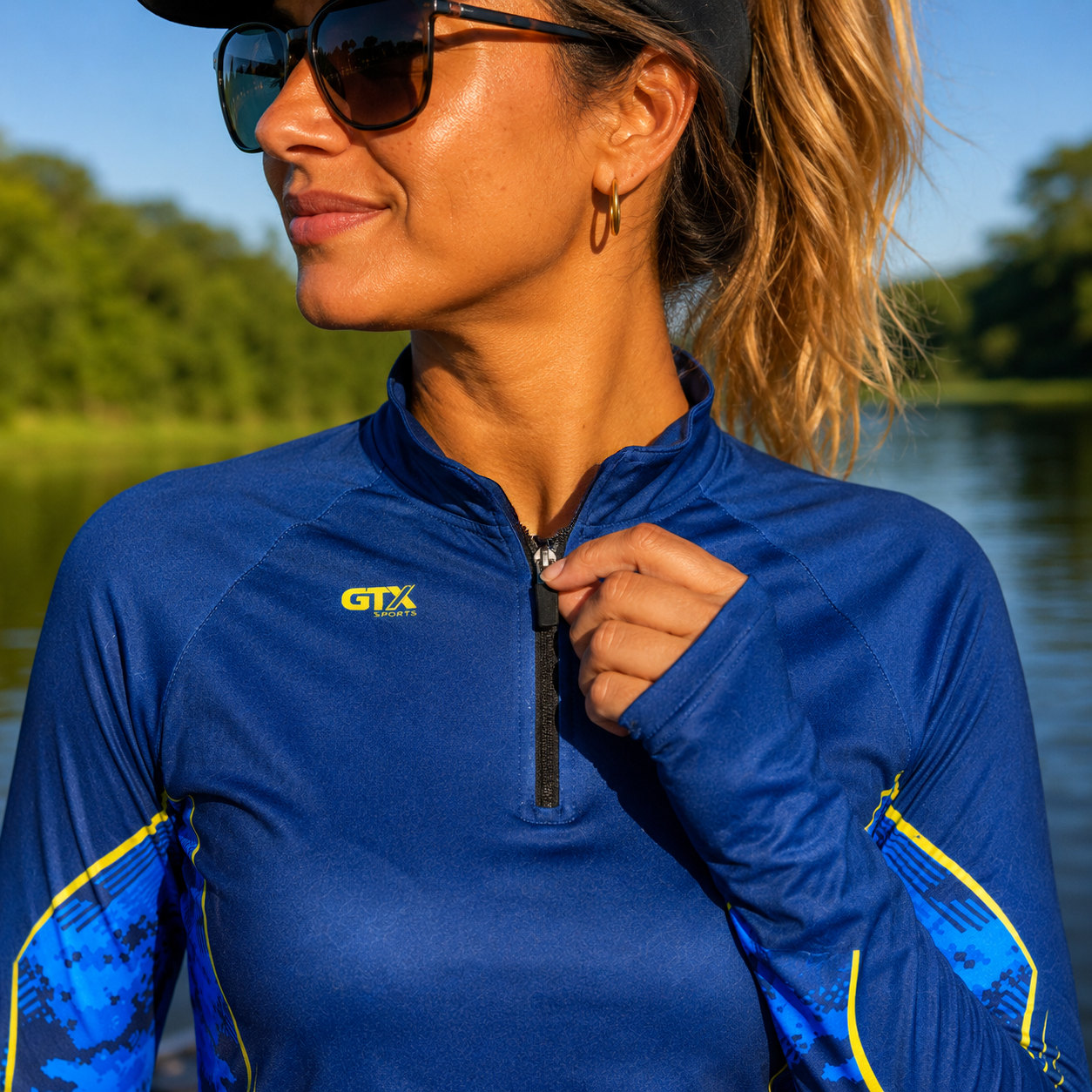 Camisa de Pesca Feminina Golden River com Zíper e Proteção UV50+
