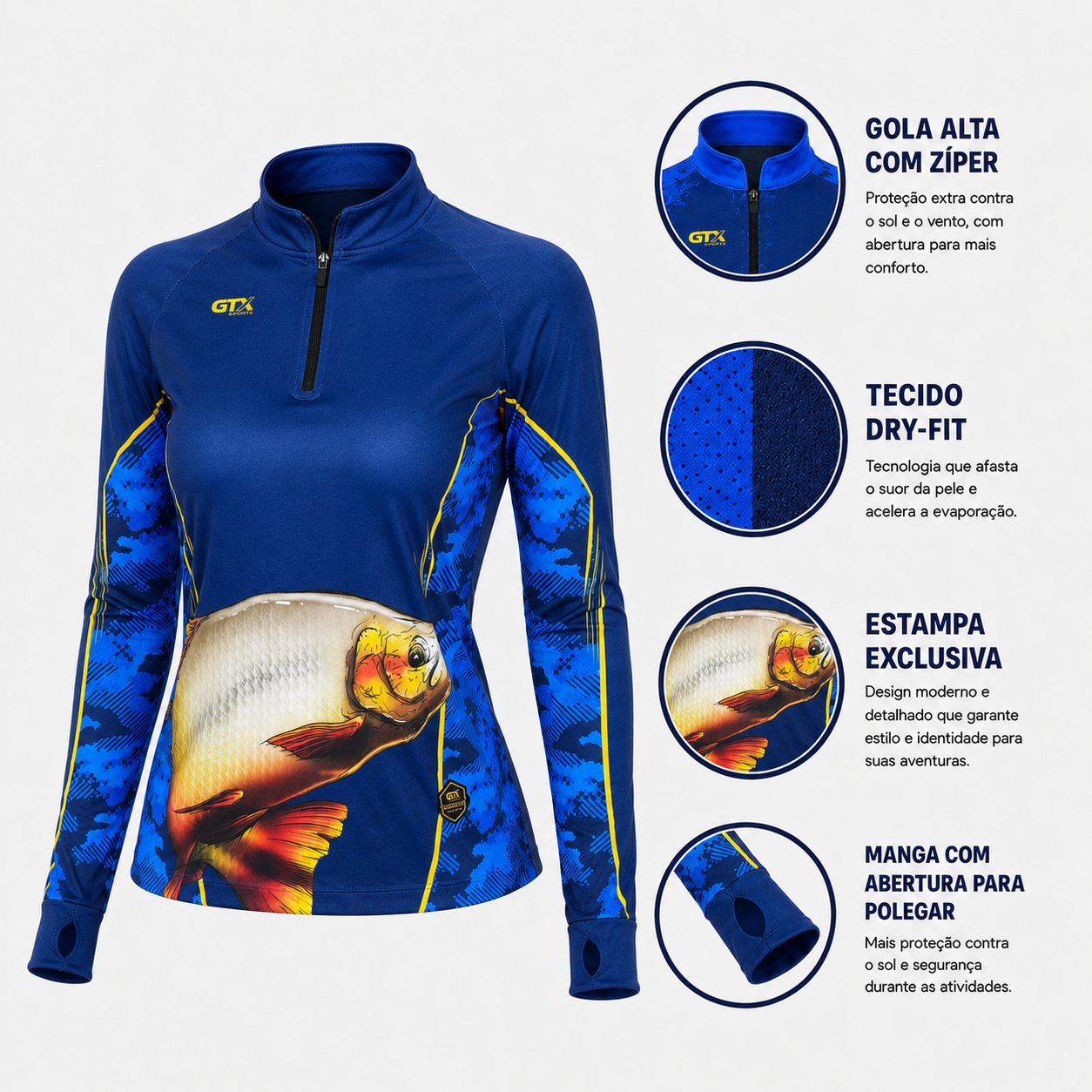 Camisa de Pesca Feminina Golden River com Zíper e Proteção UV50+