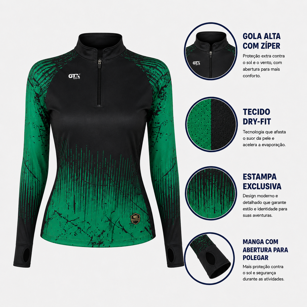 Camisa de Pesca Feminina Wild Brasil com Zíper e Proteção UV50+
