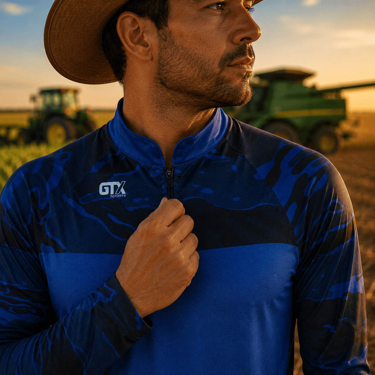 Camisa Agro Blue Nation com Zíper e Proteção UV50+ - GTX Print