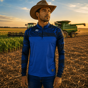 Camisa Agro Blue Nation com Zíper e Proteção UV50+ - GTX Print