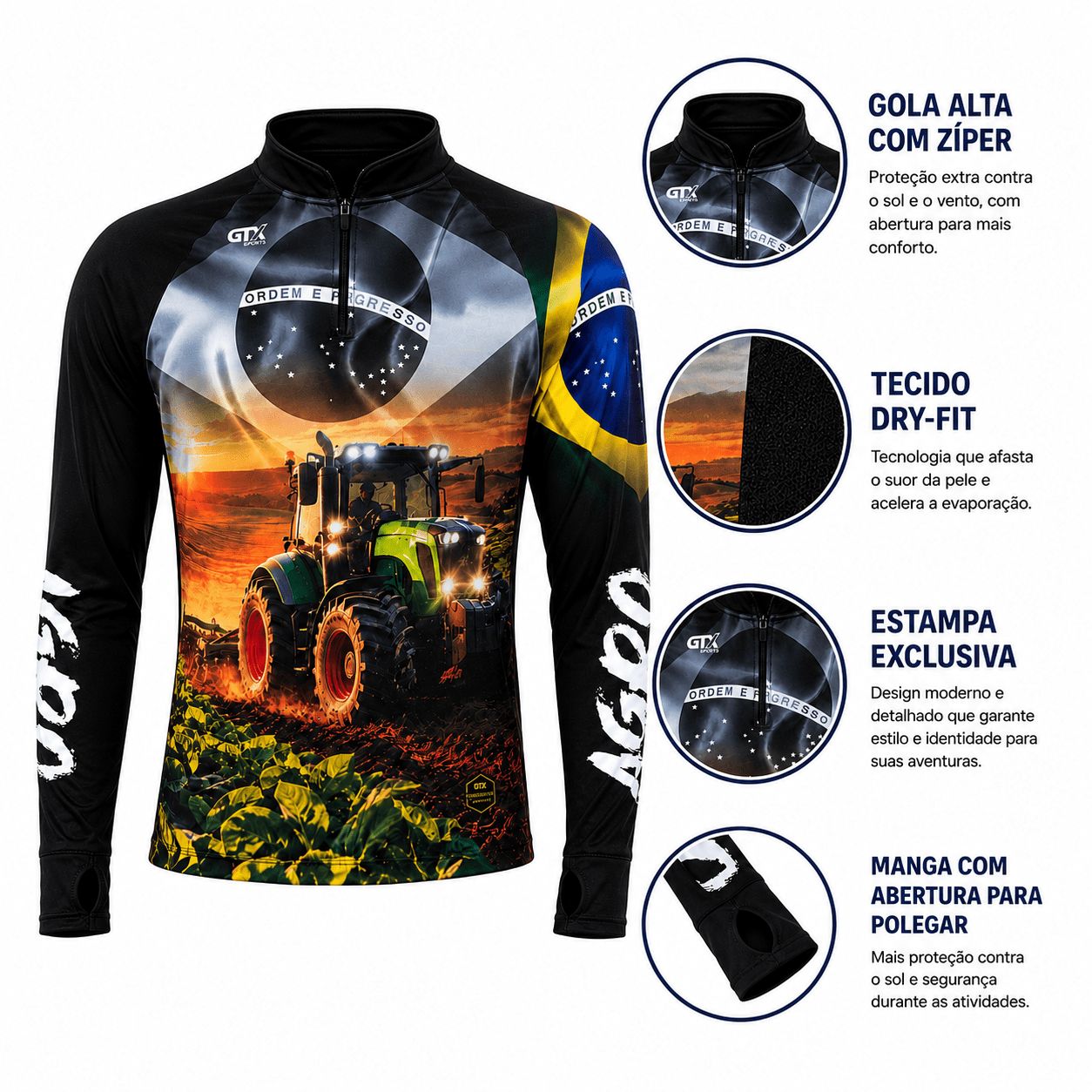 Camisa Agro Field Legacy com Zíper e Proteção UV50+ - GTX Print