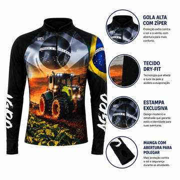 Camisa Agro Field Legacy com Zíper e Proteção UV50+ - GTX Print