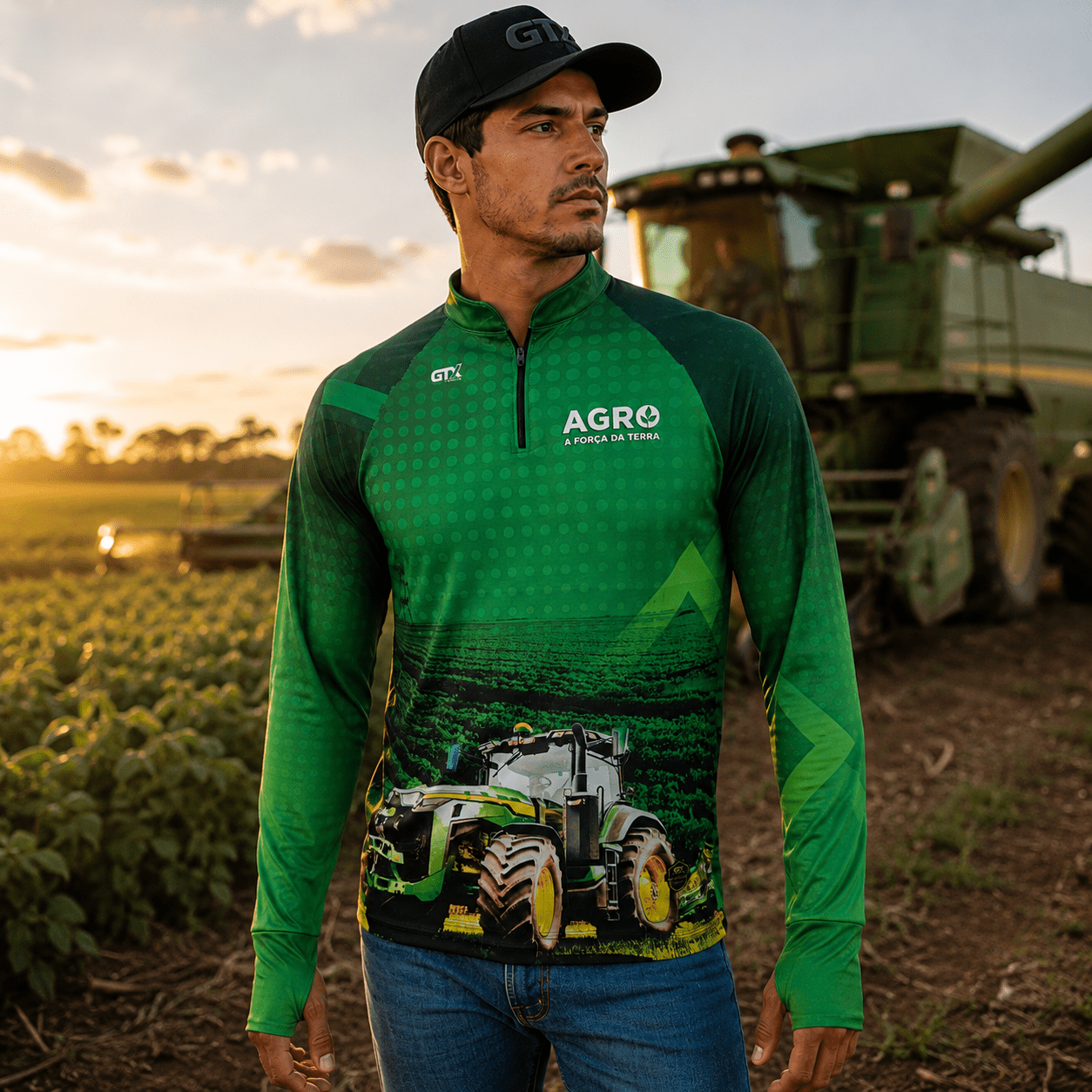 Camisa Agro Masculina Força da Terra com Zíper e Proteção UV50+ - GTX Print