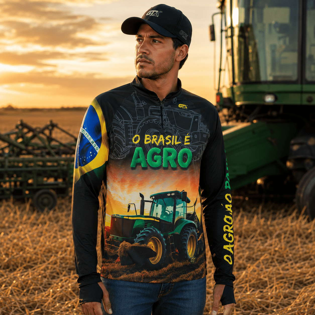 Camisa Agro Masculina O Brasil é Agro com Zíper e Proteção UV50+ - GTX Print