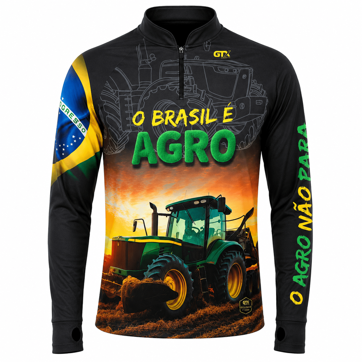Camisa Agro Masculina O Brasil é Agro com Zíper e Proteção UV50+ - GTX Print