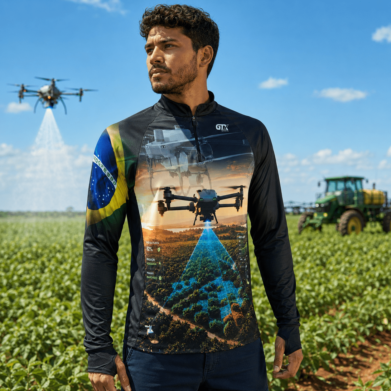 Camisa Agro Masculina Precision Drone com Zíper e Proteção UV50+ - GTX Print