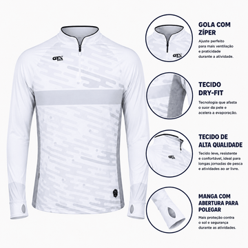 Camisa de Pesca Arctic White com Zíper e Proteção UV50+ - GTX Print