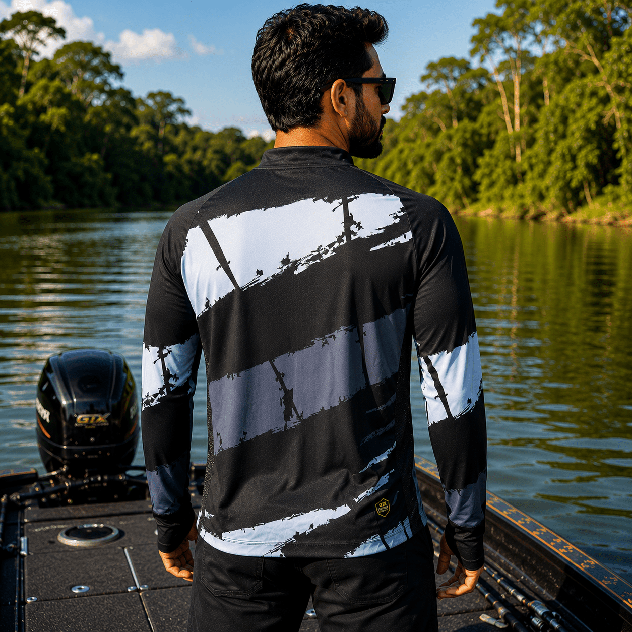 Camisa de Pesca Black Tide com Zíper e Proteção UV50+ - GTX Print