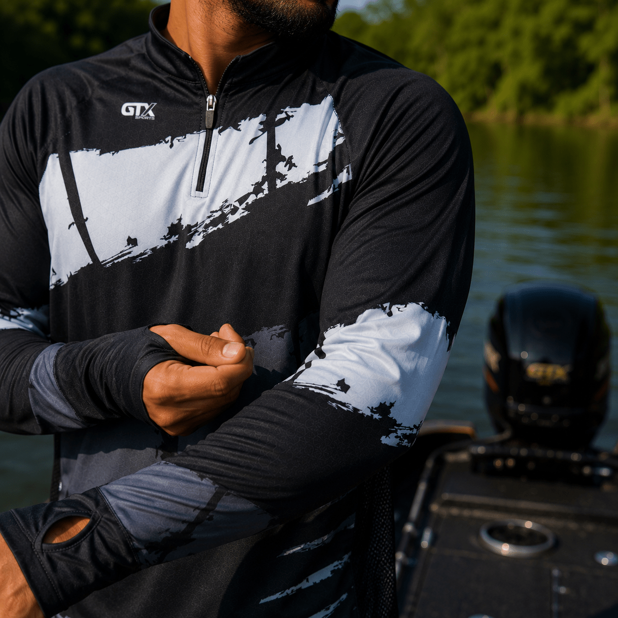 Camisa de Pesca Black Tide com Zíper e Proteção UV50+ - GTX Print