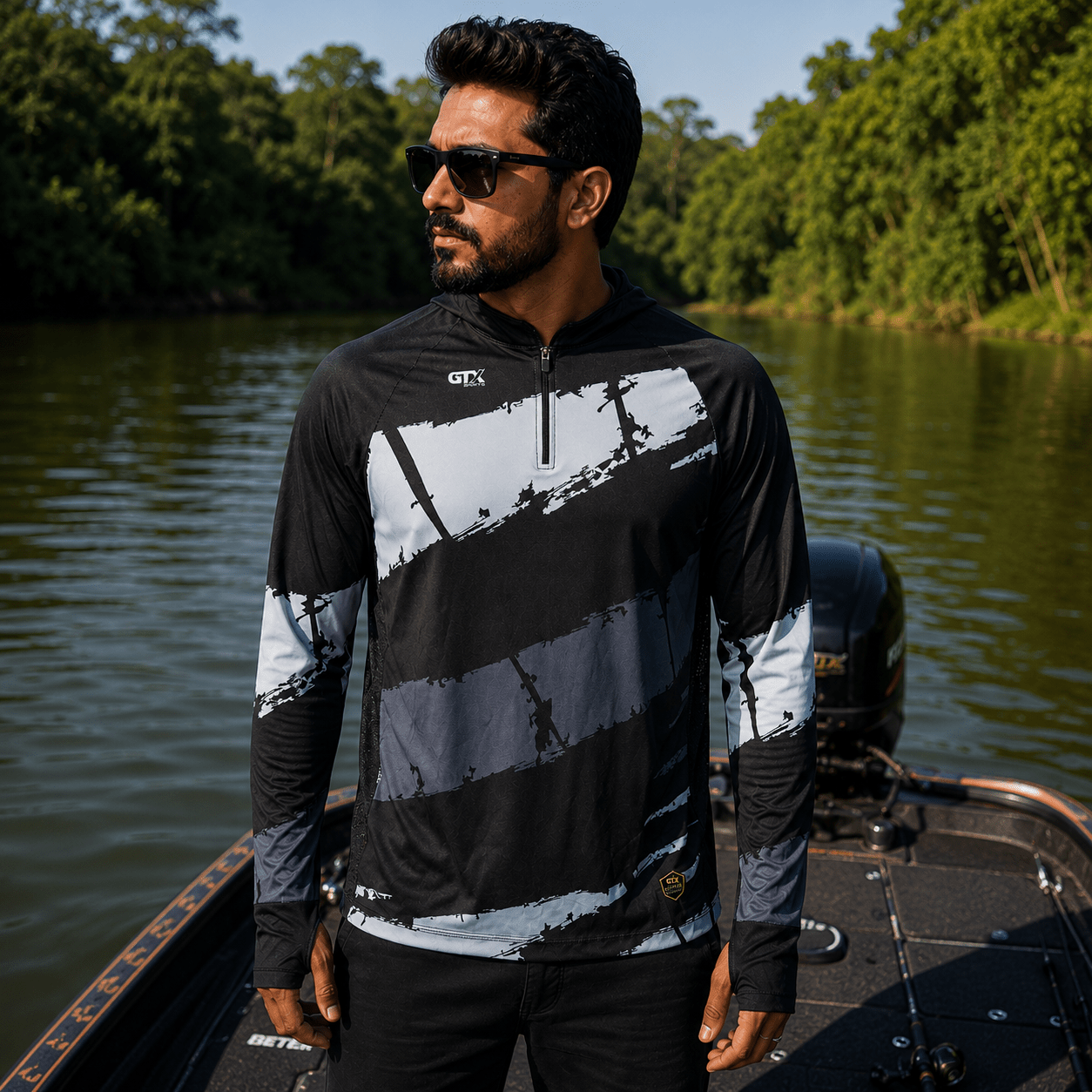 Camisa de Pesca Black Tide com Zíper e Proteção UV50+ - GTX Print