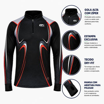 Camisa de Pesca Black Velocity com Zíper e Proteção UV50+ - GTX Print