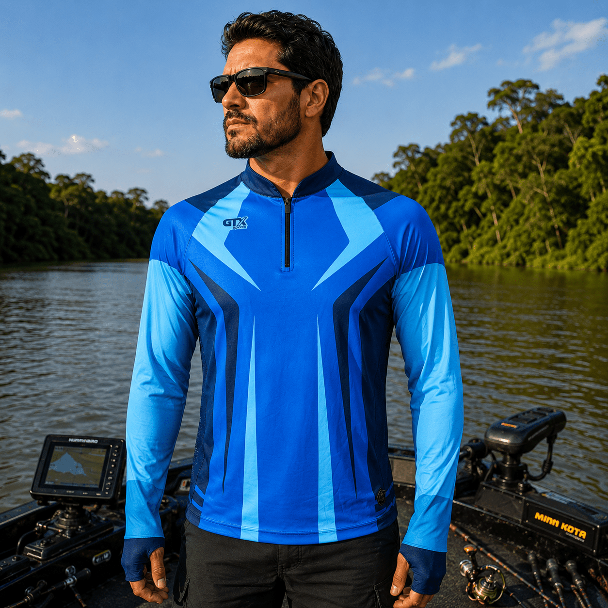 Camisa de Pesca Blue Phantom com Zíper e Proteção UV50+ - GTX Print