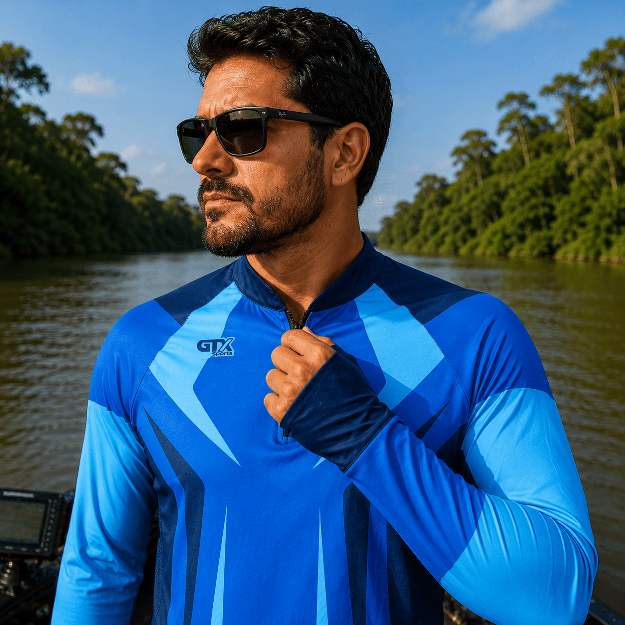 Camisa de Pesca Blue Phantom com Zíper e Proteção UV50+ - GTX Print