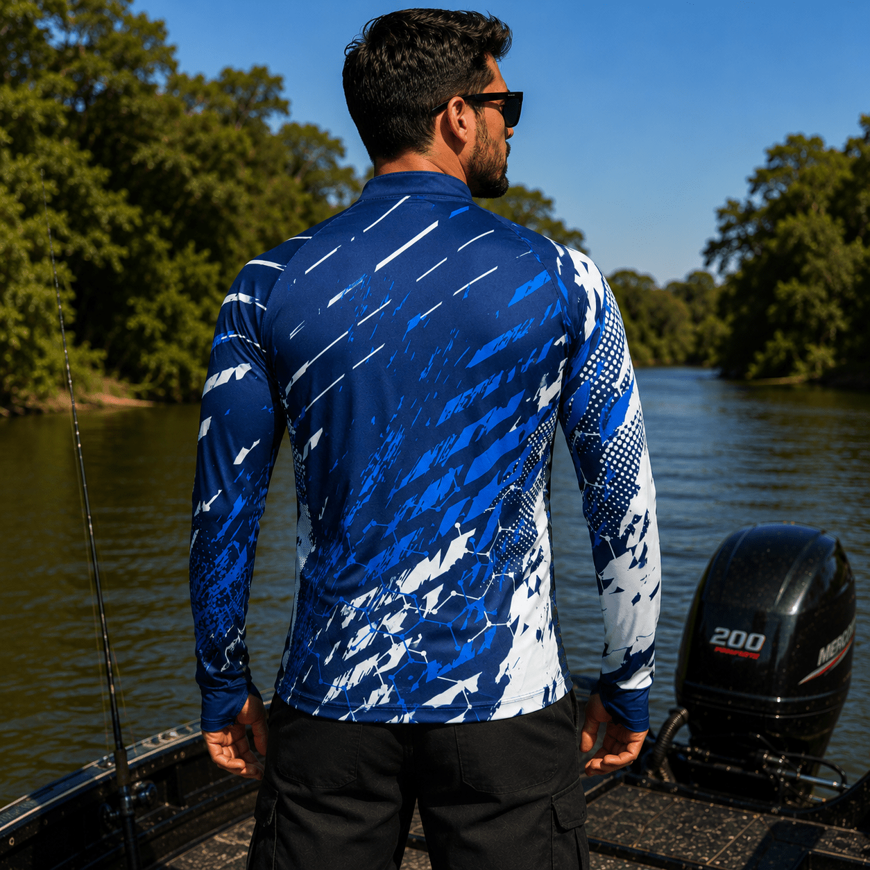 Camisa de Pesca Blue Torrent com Zíper e Proteção UV50+ - GTX Print