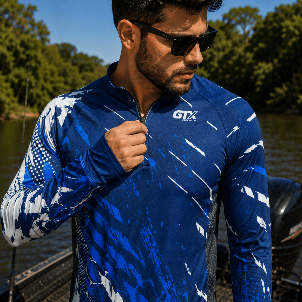 Camisa de Pesca Blue Torrent com Zíper e Proteção UV50+ - GTX Print