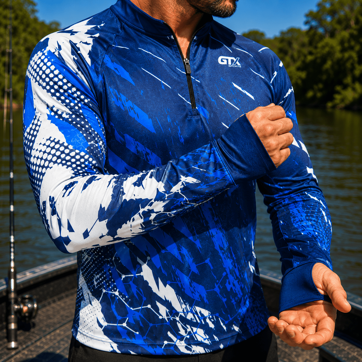Camisa de Pesca Blue Torrent com Zíper e Proteção UV50+ - GTX Print