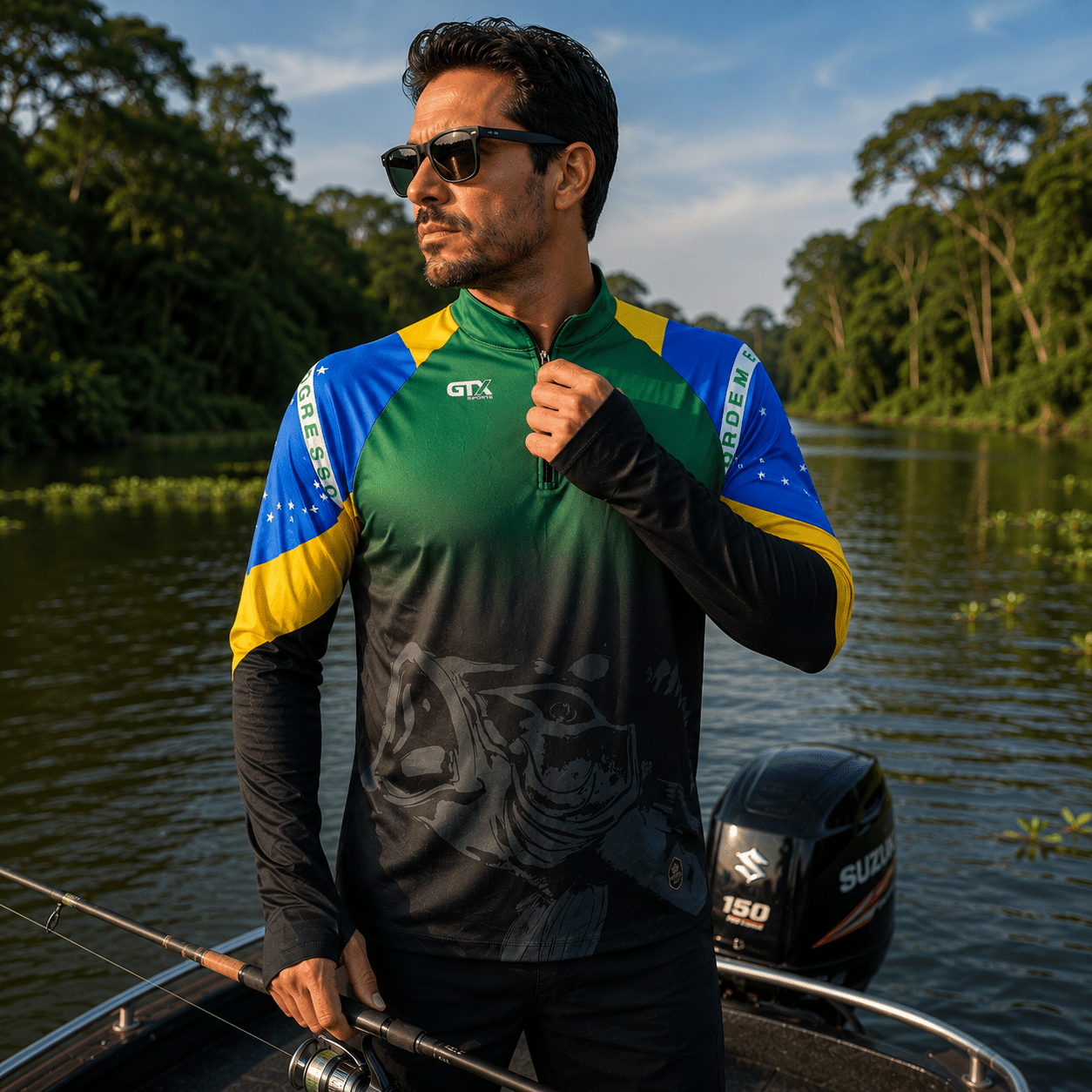 Camisa de Pesca Brasil Legacy com Zíper e Proteção UV50+ - GTX Print