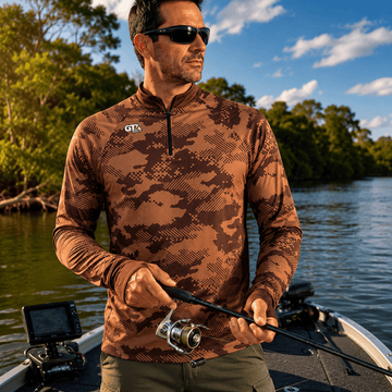 Camisa de Pesca Brown Camo com Zíper e Proteção UV50+ - GTX Print