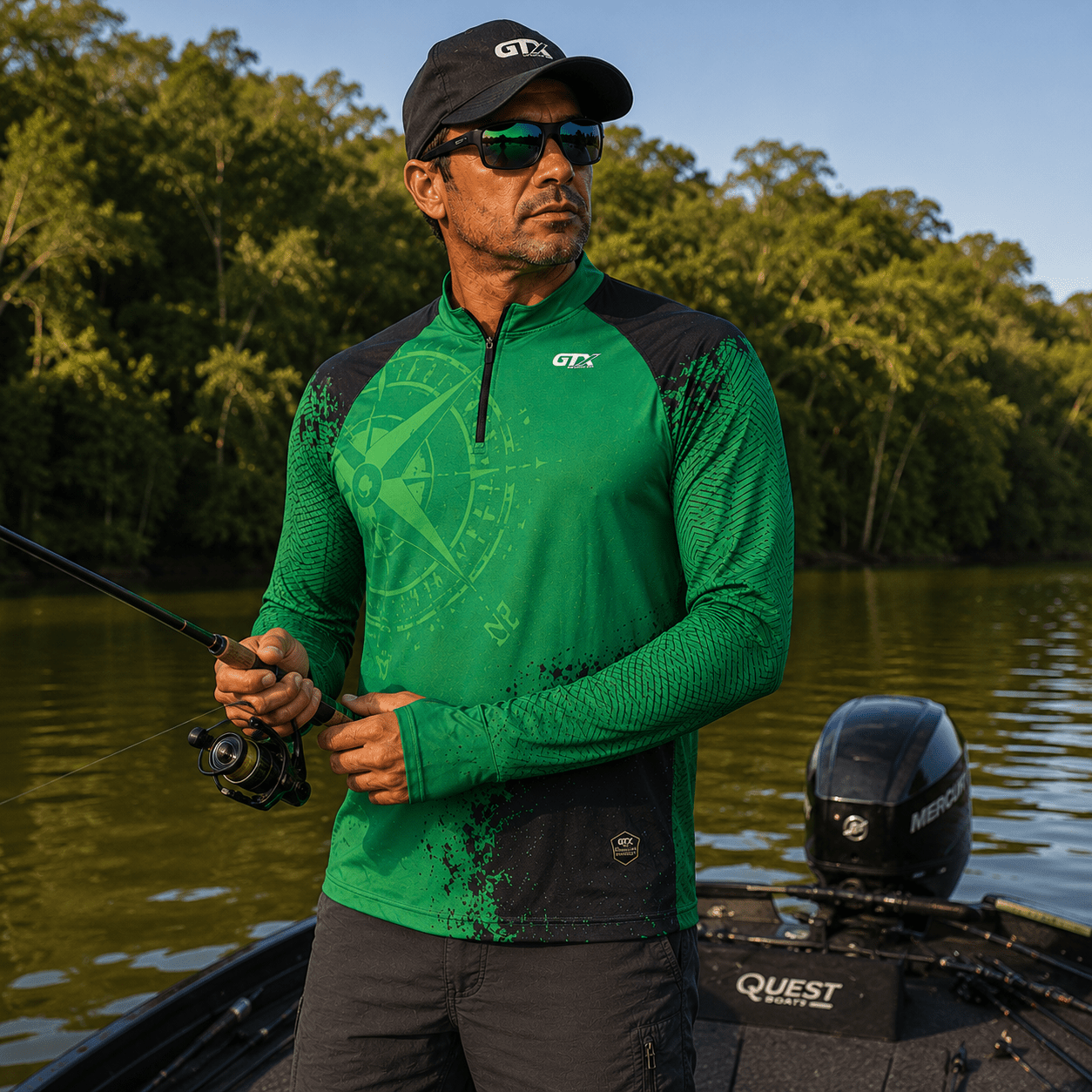 Camisa de Pesca Compass Trail com Zíper e Proteção UV50+ - GTX Print