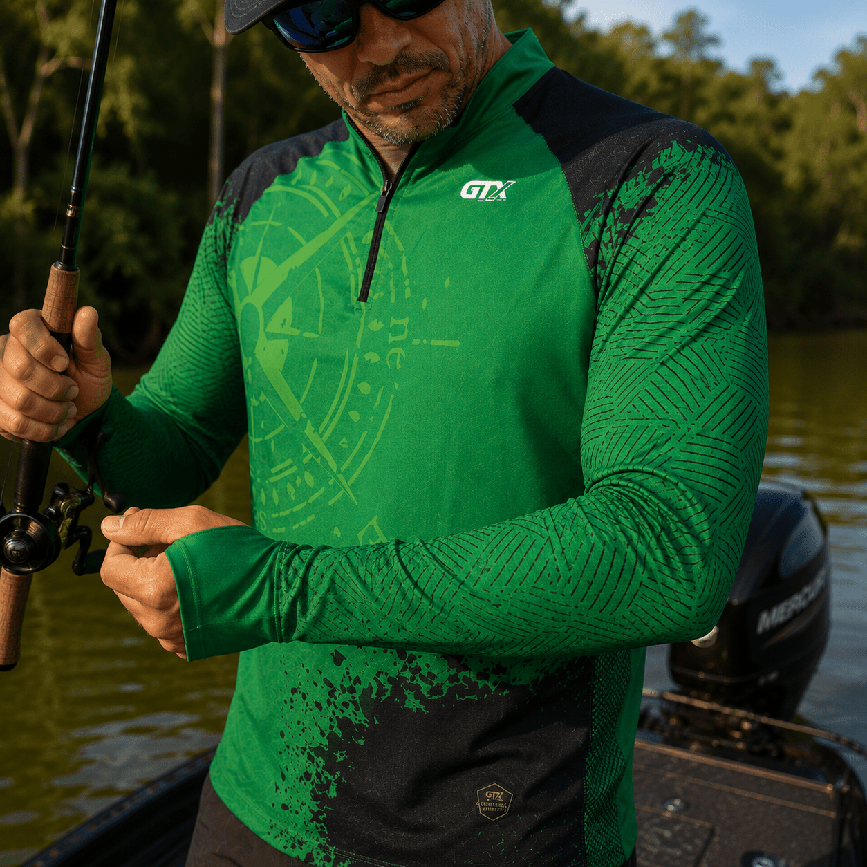 Camisa de Pesca Compass Trail com Zíper e Proteção UV50+ - GTX Print