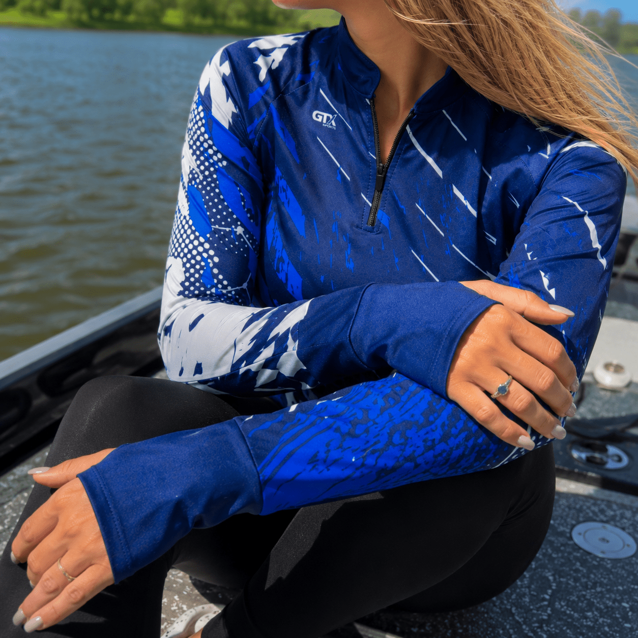 Camisa de Pesca Feminina Blue Storm com Zíper e Proteção UV50+ - GTX Print