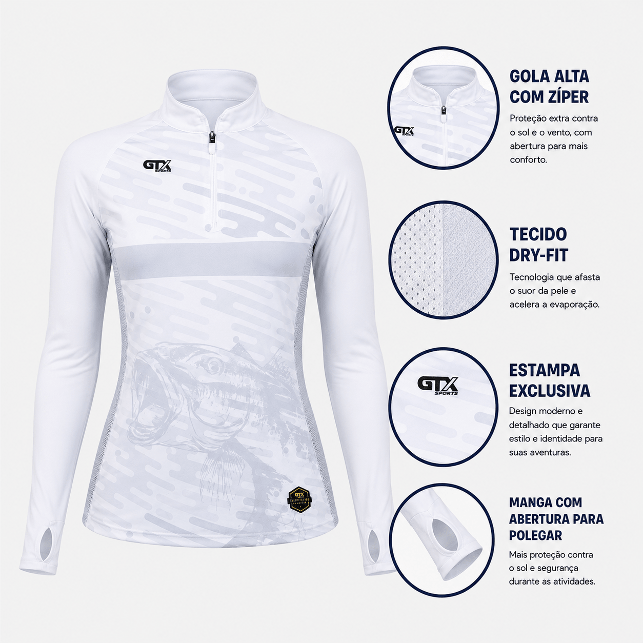 Camisa de Pesca Feminina Ice River com Zíper e Proteção UV50+ - GTX Print