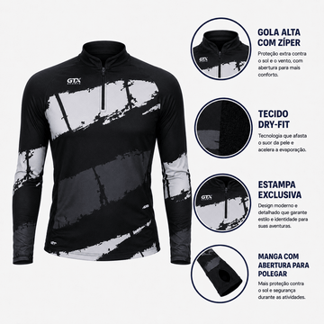 Camisa de Pesca Feminina Midnight River com Zíper e Proteção UV50+ - GTX Print