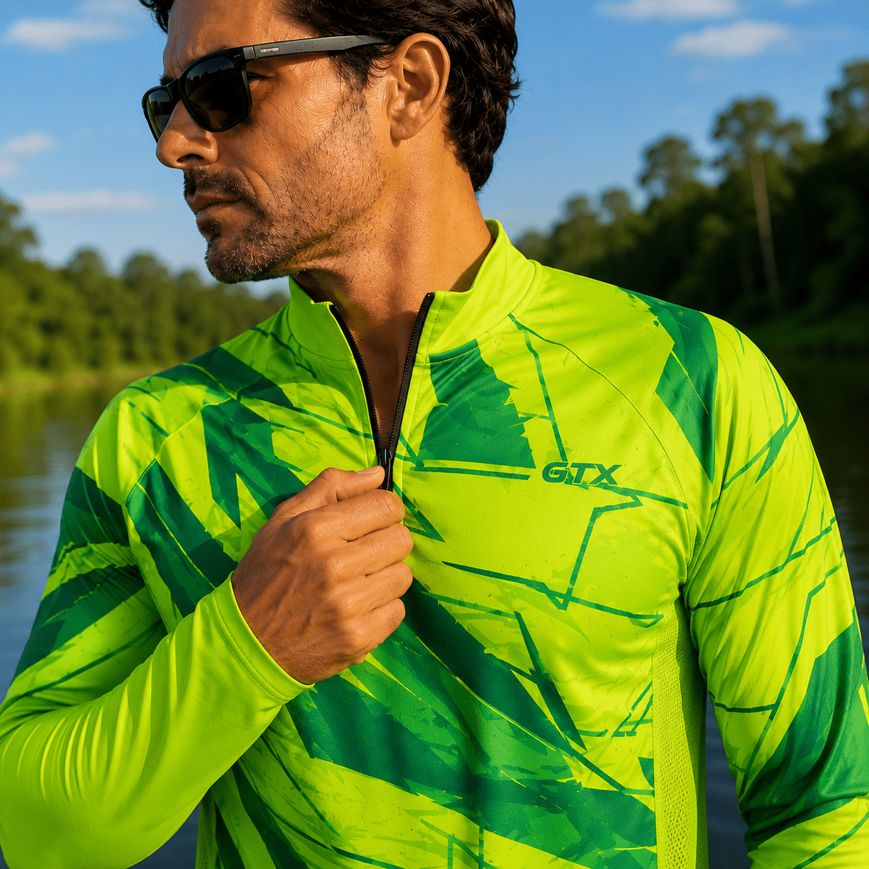 Camisa de Pesca Lime Storm com Zíper e Proteção UV50+ - GTX Print
