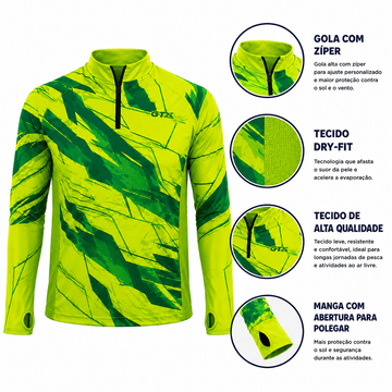 Camisa de Pesca Lime Storm com Zíper e Proteção UV50+ - GTX Print