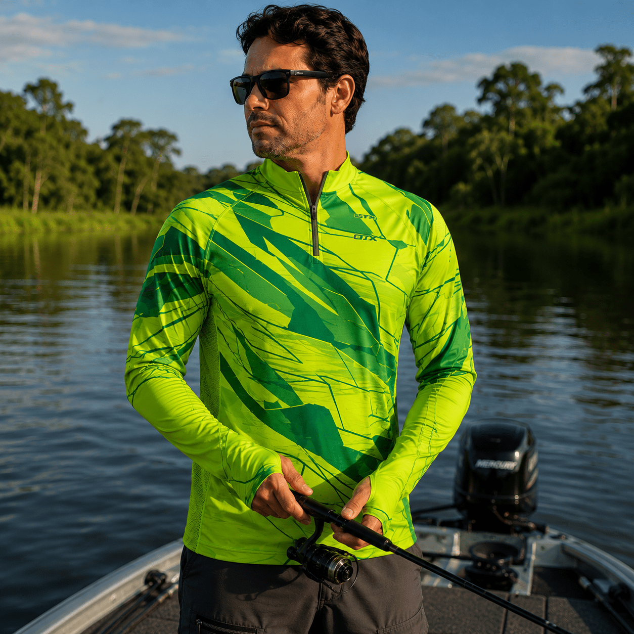 Camisa de Pesca Lime Storm com Zíper e Proteção UV50+ - GTX Print