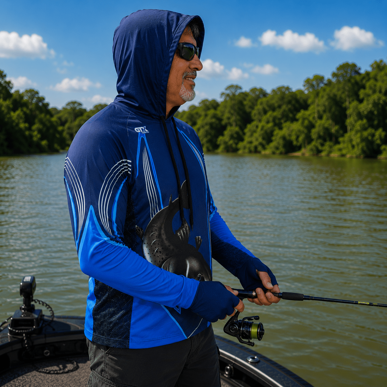 Camisa de Pesca Masculina com Capuz Azul Abissal e Proteção UV50+ - GTX Print