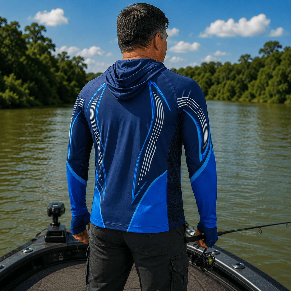 Camisa de Pesca Masculina com Capuz Azul Abissal e Proteção UV50+ - GTX Print