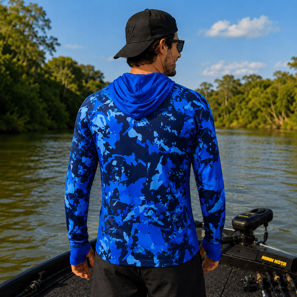 Camisa de Pesca Masculina com Capuz Azul de Aço e Proteção UV50+ - GTX Print