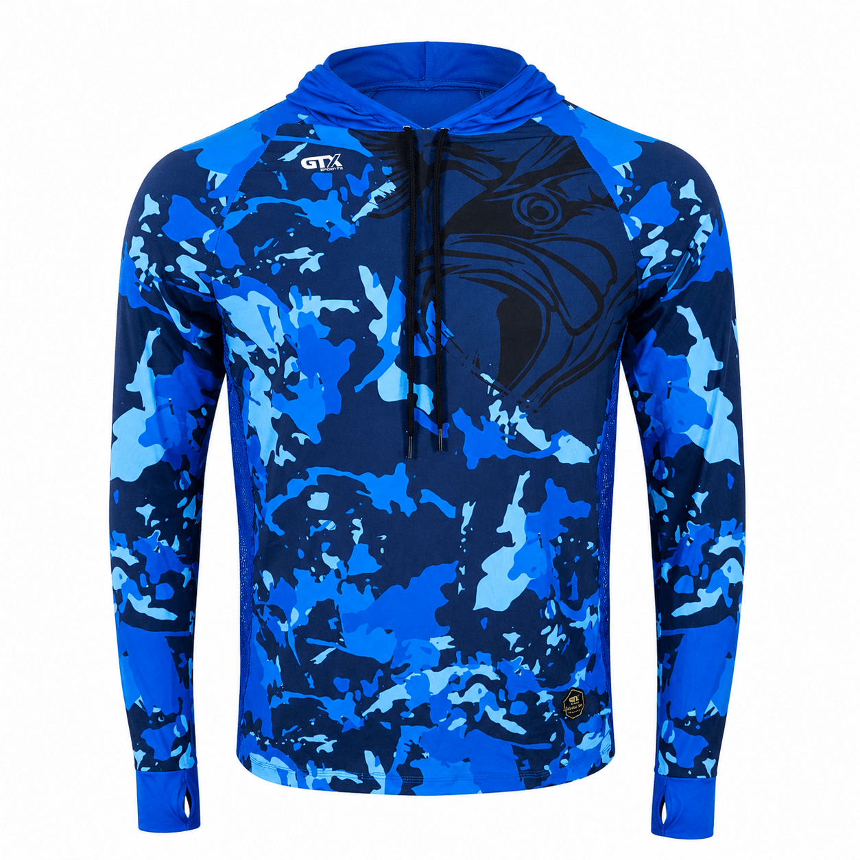 Camisa de Pesca Masculina com Capuz Azul de Aço e Proteção UV50+ - GTX Print