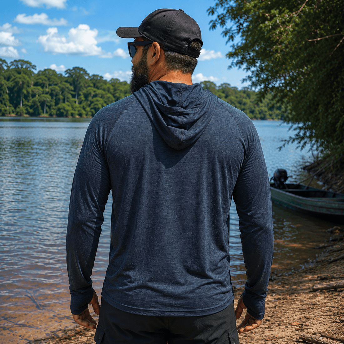 Camisa de Pesca Masculina com Capuz Azul Profundo e Proteção UV50+ - GTX Print