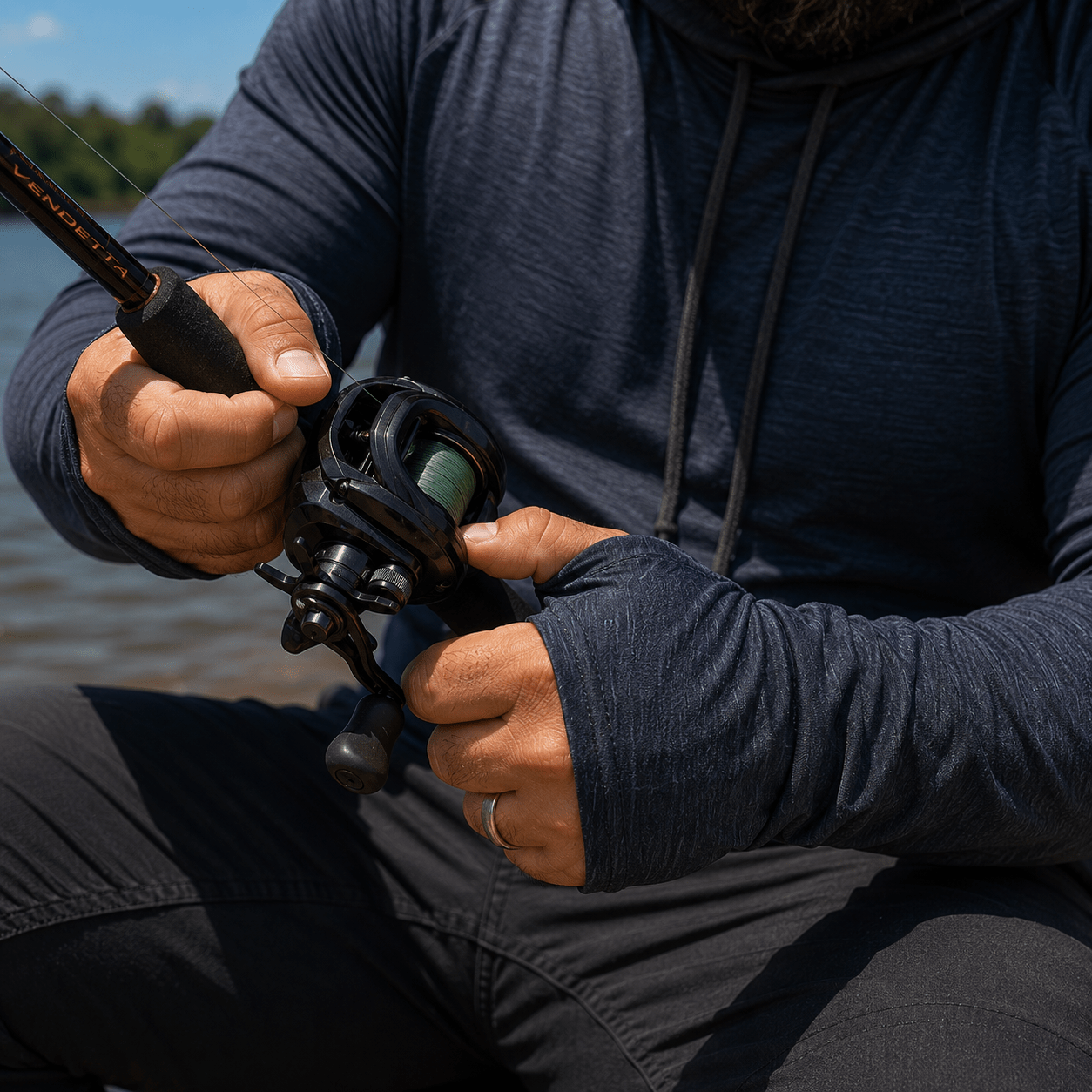 Camisa de Pesca Masculina com Capuz Azul Profundo e Proteção UV50+ - GTX Print