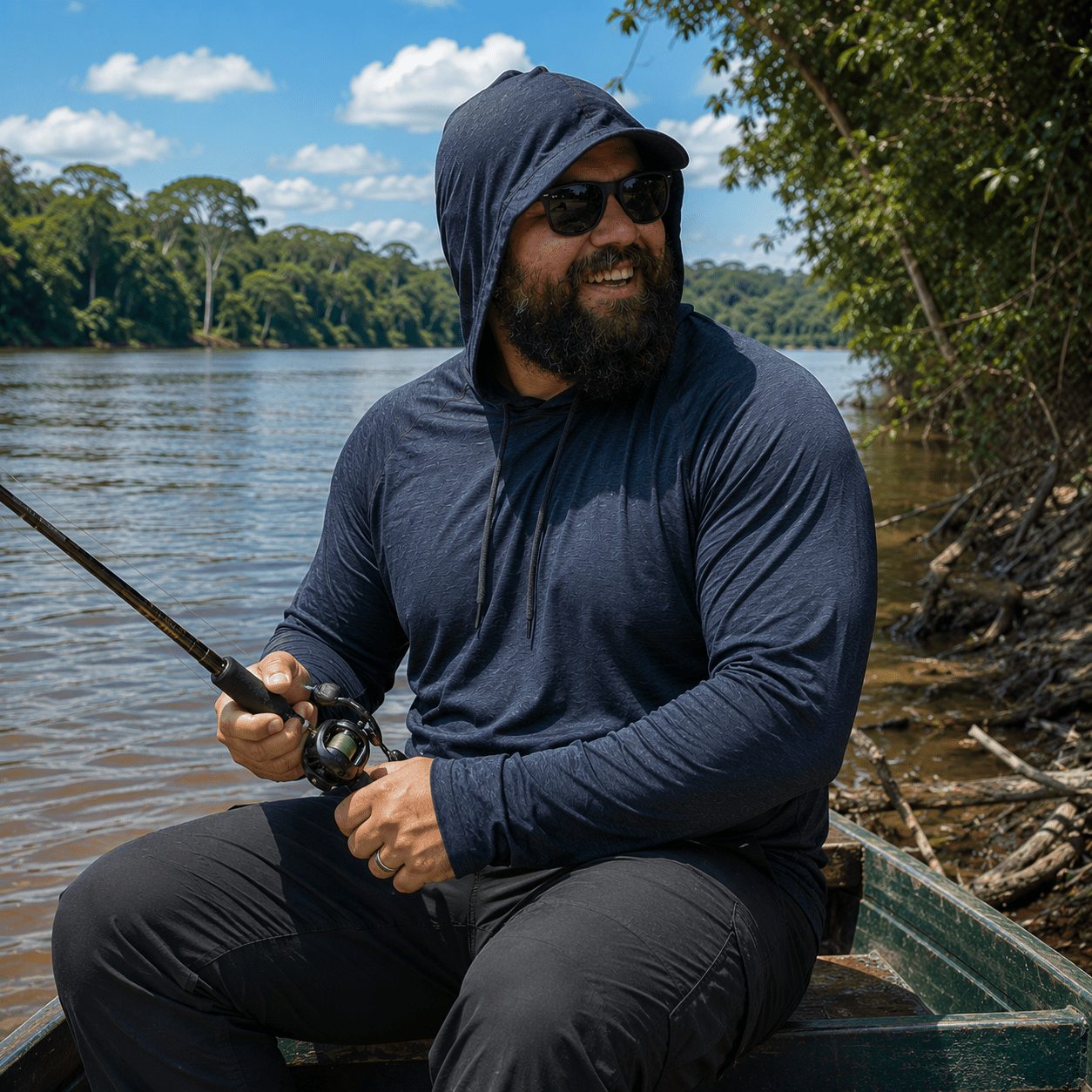 Camisa de Pesca Masculina com Capuz Azul Profundo e Proteção UV50+ - GTX Print