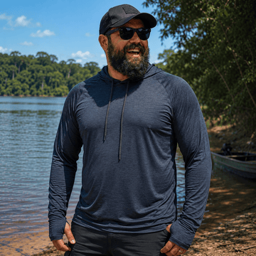 Camisa de Pesca Masculina com Capuz Azul Profundo e Proteção UV50+ - GTX Print