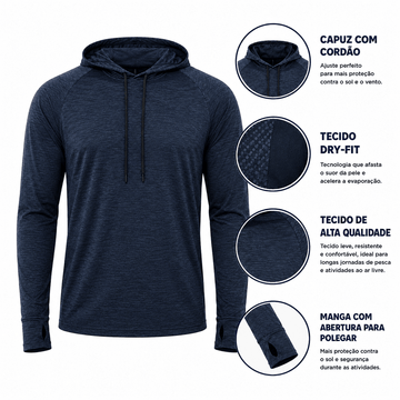 Camisa de Pesca Masculina com Capuz Azul Profundo e Proteção UV50+ - GTX Print