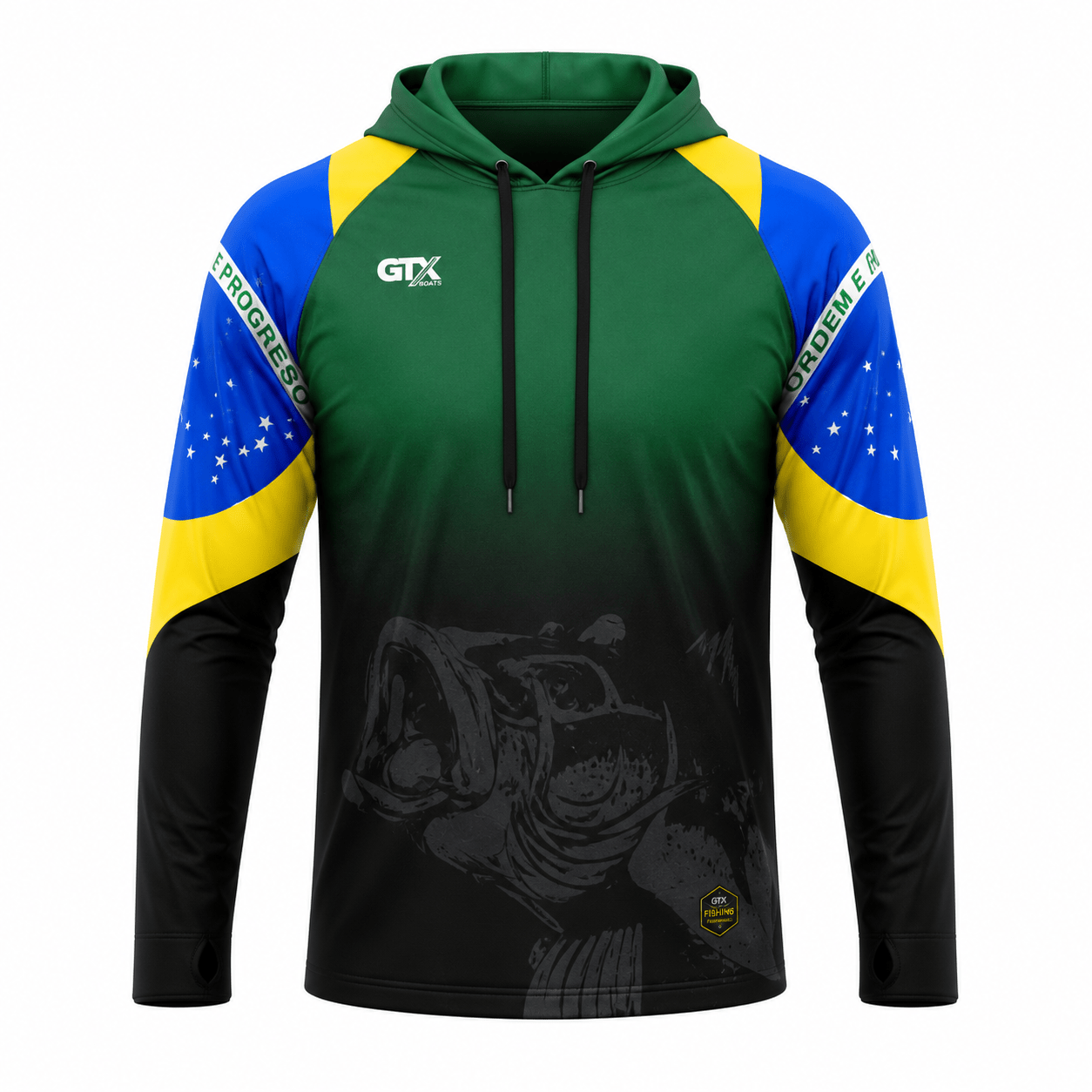 Camisa de Pesca Masculina com Capuz Brasil Dourado e Proteção UV50+ - GTX Print