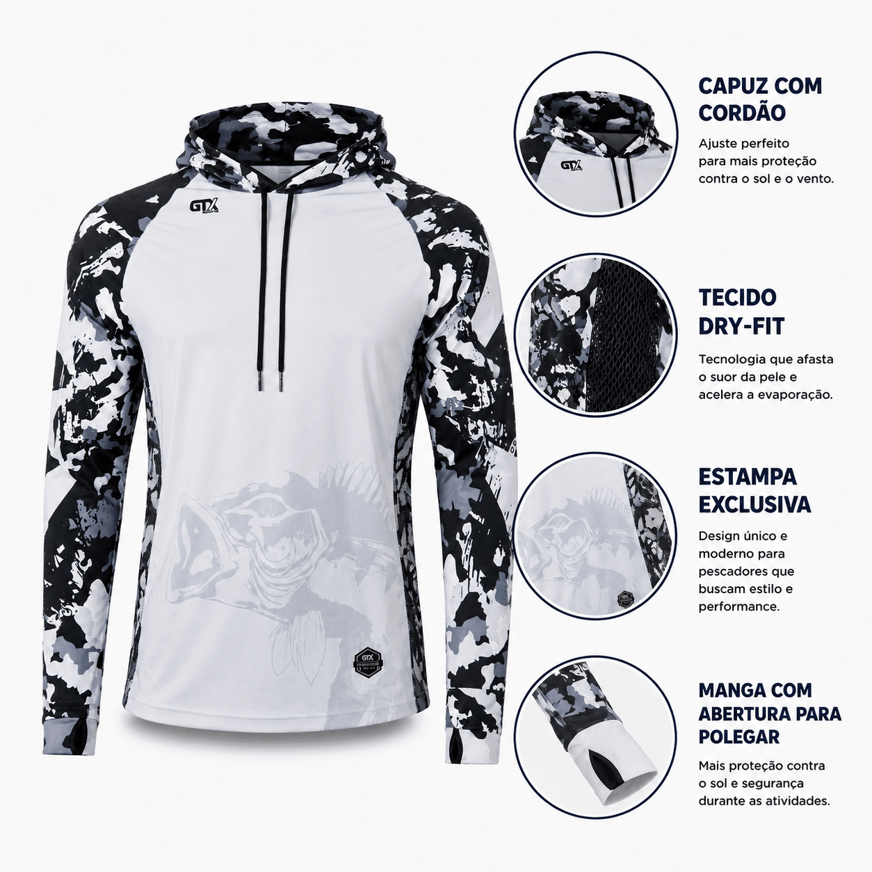 Camisa de Pesca Masculina com Capuz Brasil Forte e Proteção UV50+ - GTX Print
