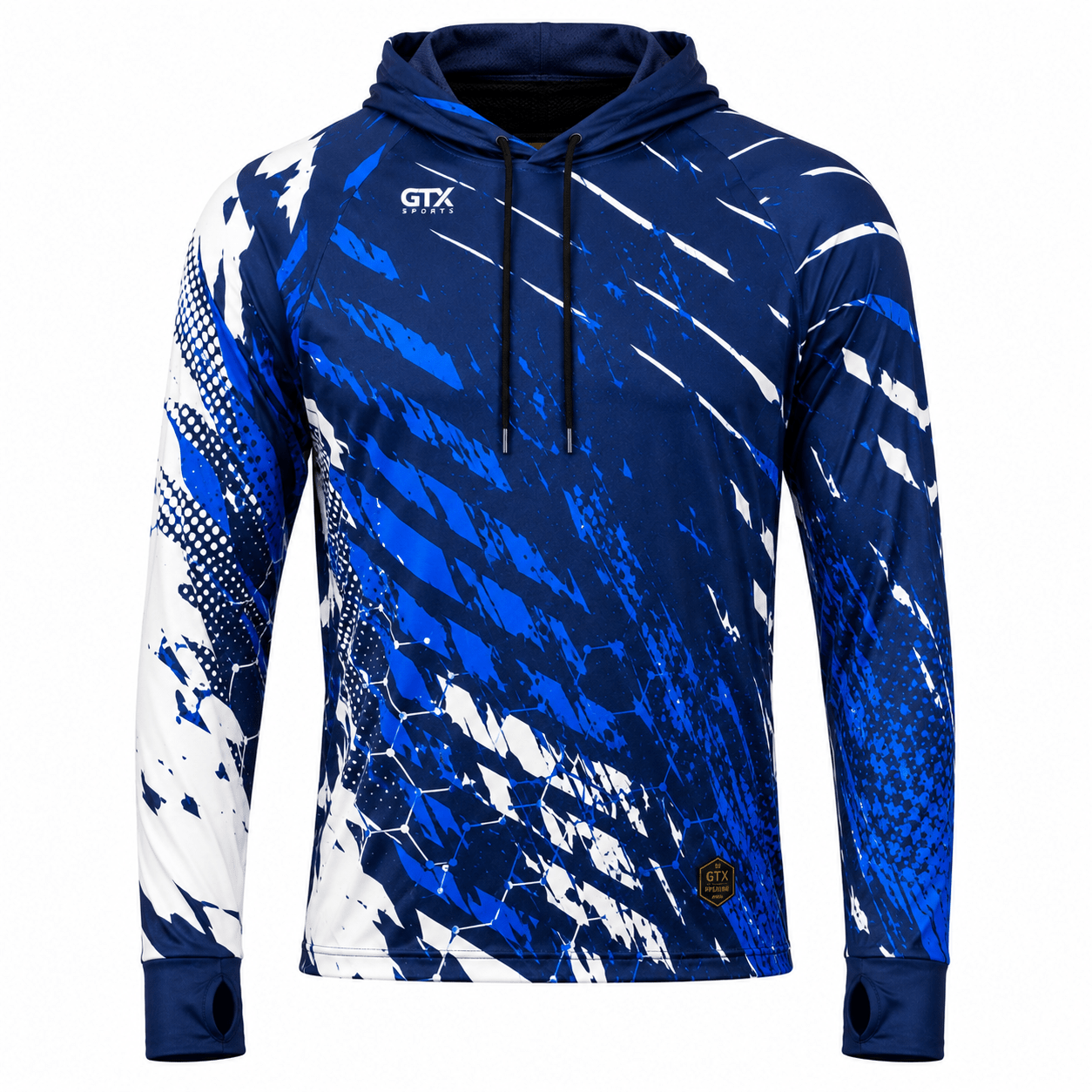 Camisa de Pesca Masculina com Capuz Correnteza Azul e Proteção UV50+ - GTX Print