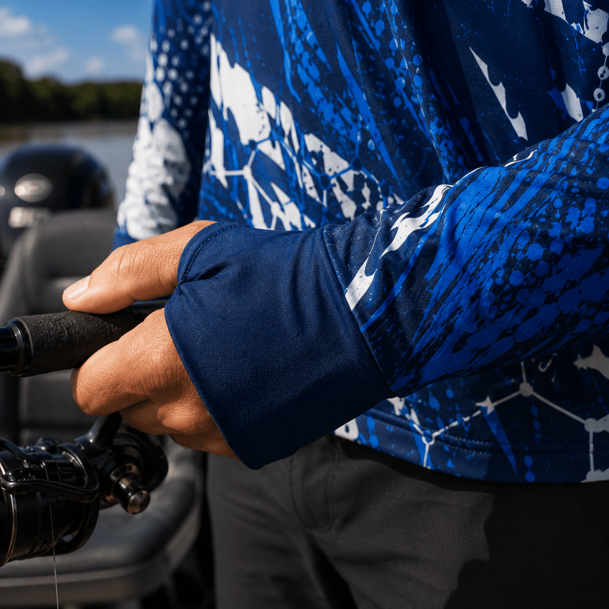 Camisa de Pesca Masculina com Capuz Correnteza Azul e Proteção UV50+ - GTX Print