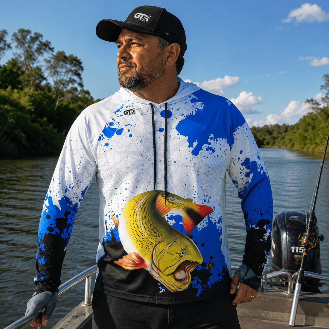 Camisa de Pesca Masculina com Capuz Dourado do Rio e Proteção UV50+ - GTX Print