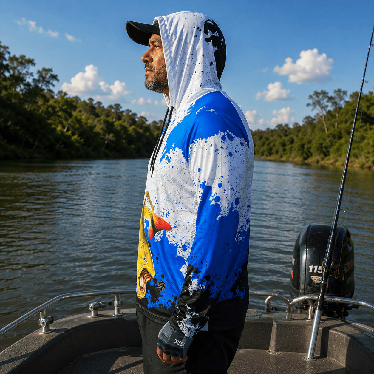 Camisa de Pesca Masculina com Capuz Dourado do Rio e Proteção UV50+ - GTX Print