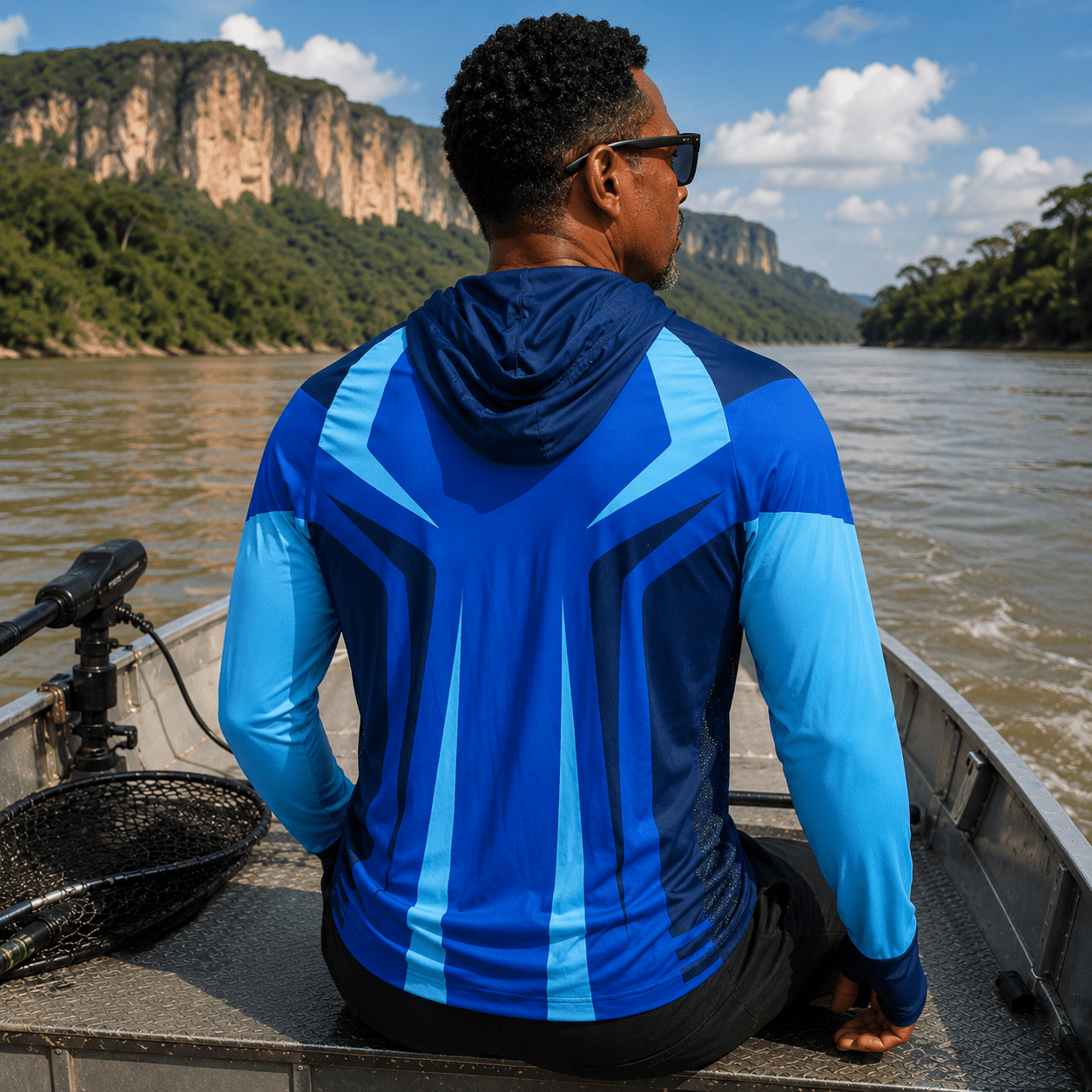 Camisa de Pesca Masculina com Capuz GTX Print Azul Bruto Proteção UV50+ - GTX Print