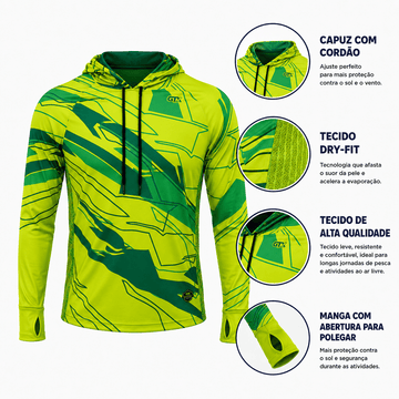 Camisa de Pesca Masculina com Capuz Limão do Pantanal e Proteção UV50+ - GTX Print